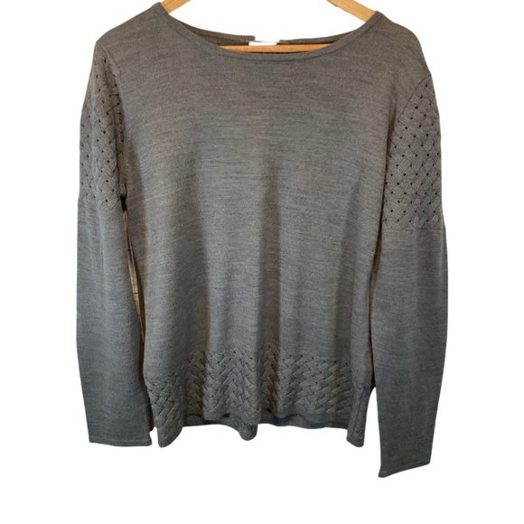 Ladies Size XL - Grey Knit Long Sleeve Sweater w/ Lattice Weave Details - Picture 1 of 2